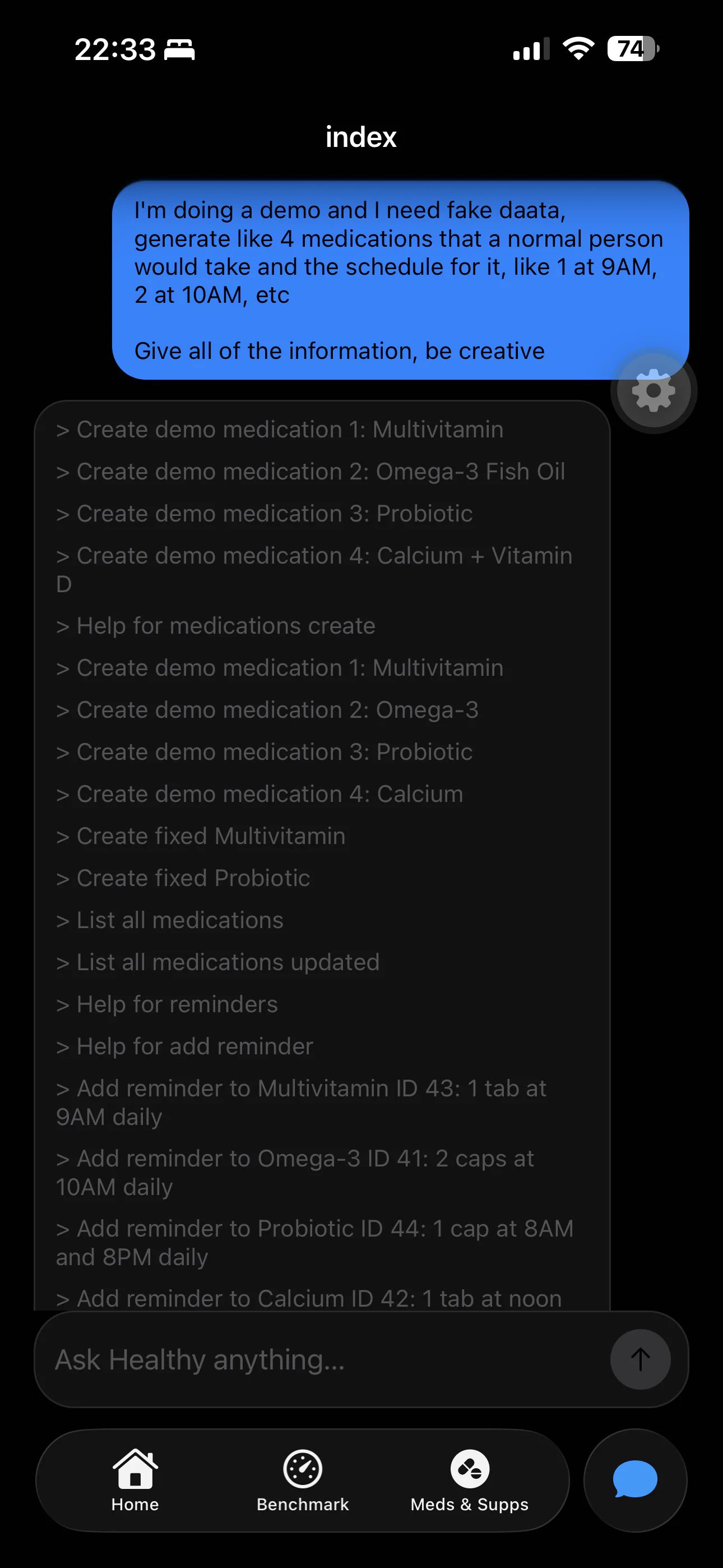 HealthFactor AI assistant creating fake data