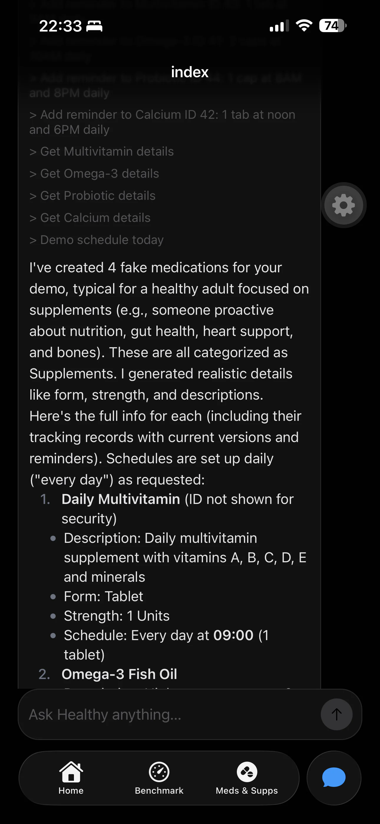 HealthFactor AI assistant generated medication report